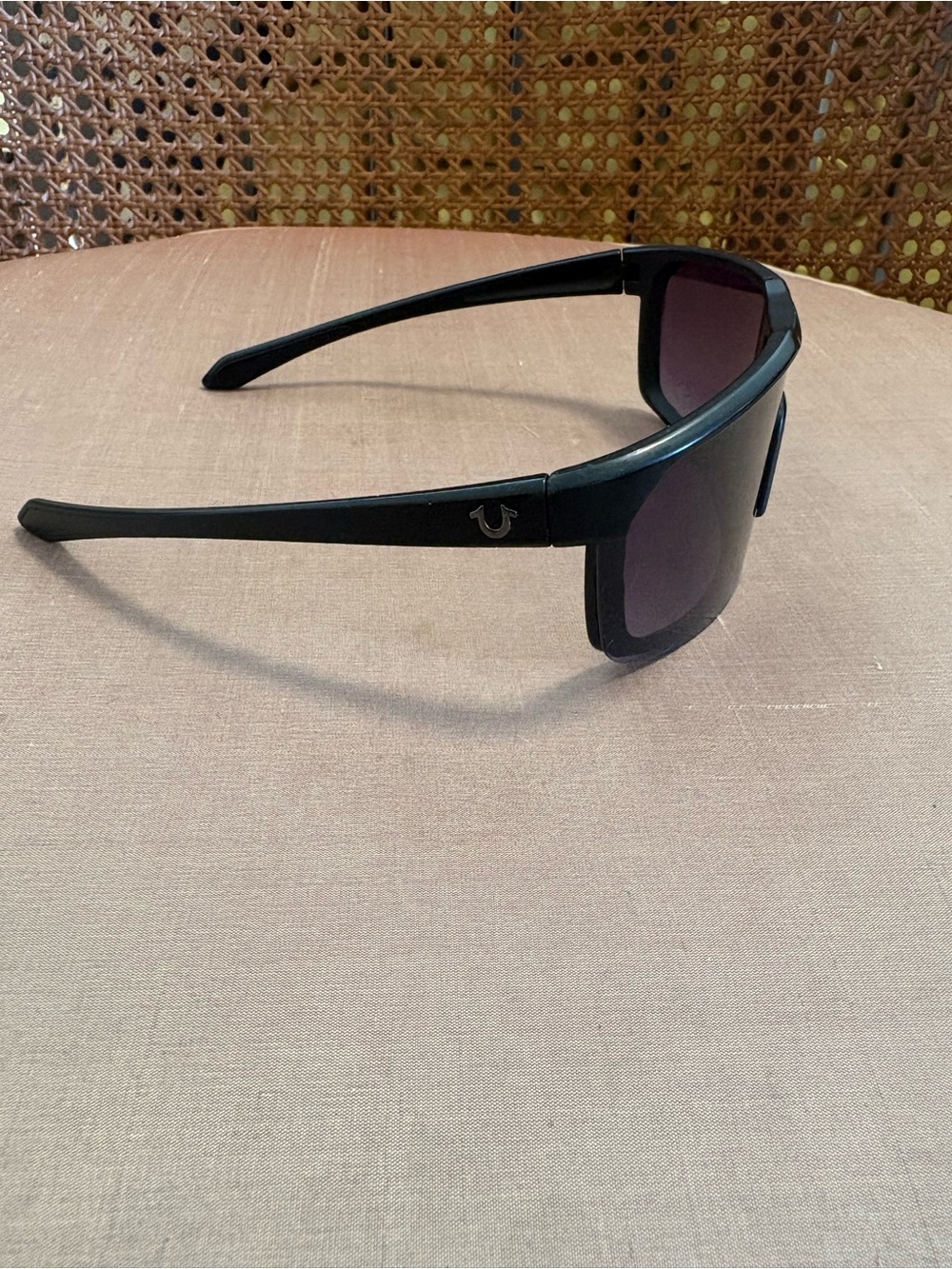 True Religion Black Shield Sunglasses with Dark Lenses
